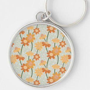 Pretty retro muted 1970s flowers key ring