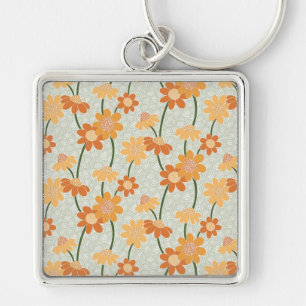 Pretty retro muted 1970s flowers key ring