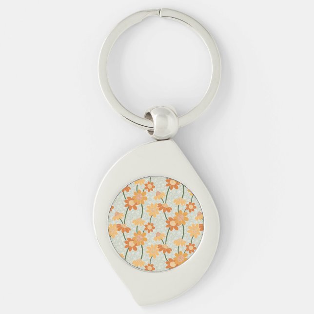 Pretty retro muted 1970s flowers key ring (Front)