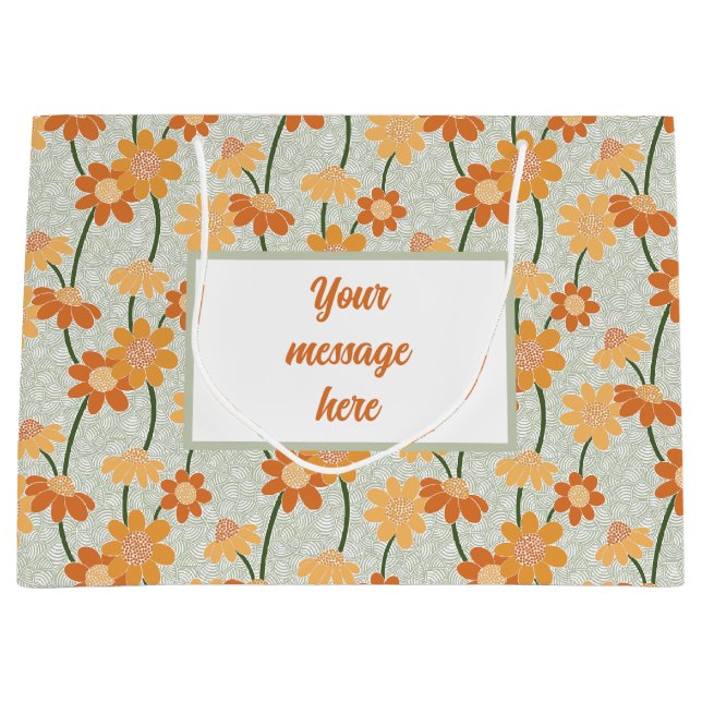 Pretty retro muted 1970s flowers large gift bag (Front)