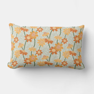 Pretty retro muted 1970s flowers lumbar cushion