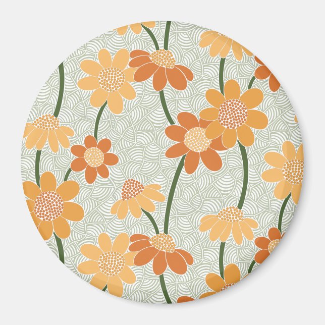 Pretty retro muted 1970s Flowers Magnet (Front)