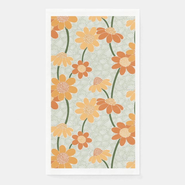 Pretty retro muted 1970s flowers napkin (Front)