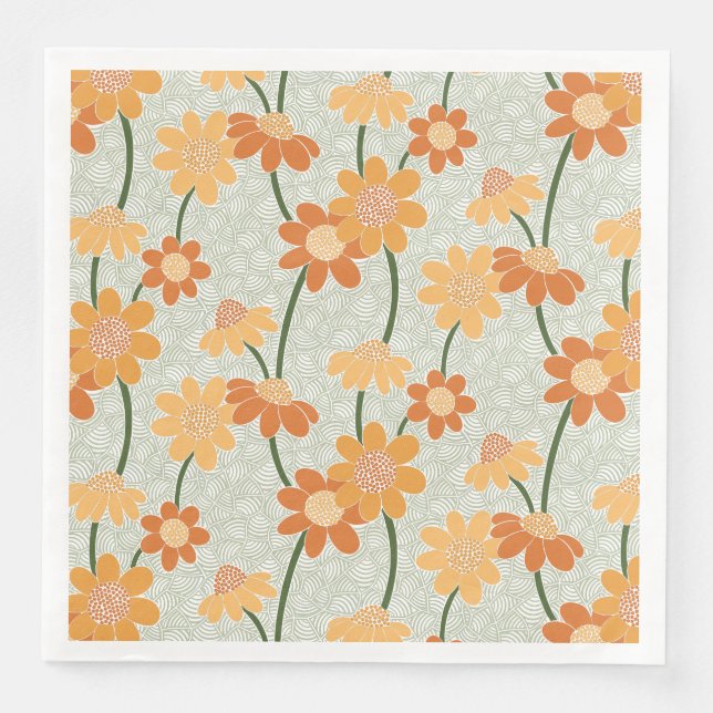 Pretty retro muted 1970s flowers napkin (Front)