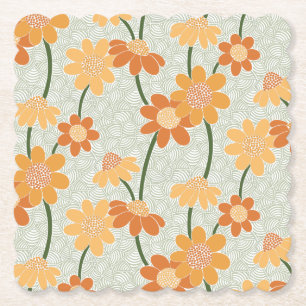 Pretty retro muted 1970s flowers paper coaster