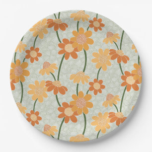 Pretty retro muted 1970s flowers paper plate