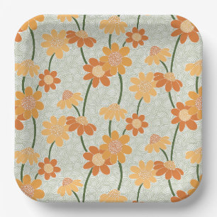 Pretty retro muted 1970s flowers paper plate