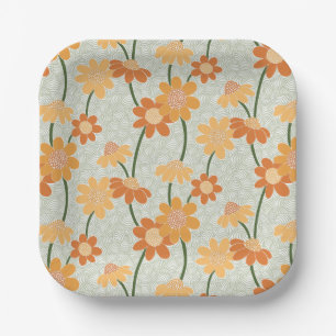 Pretty retro muted 1970s flowers paper plate