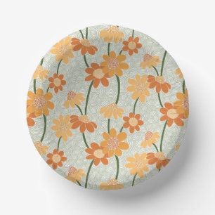Pretty retro muted 1970s flowers paper plate