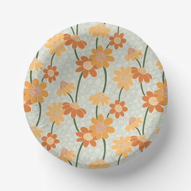 Pretty retro muted 1970s flowers paper plate (Front)