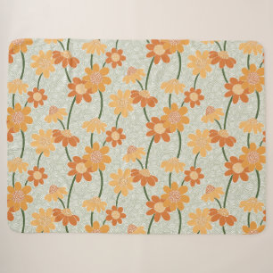 Pretty retro muted 1970s flowers sherpa blanket