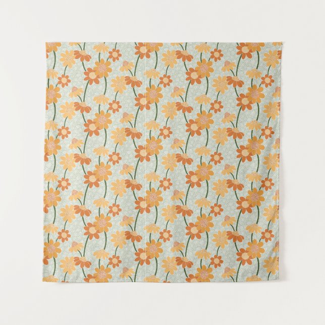 Pretty retro muted 1970s Flowers Tapestry (Front)