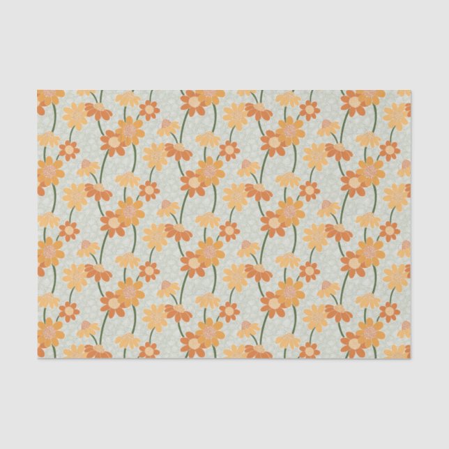 Pretty retro muted 1970s flowers tissue paper (Front)