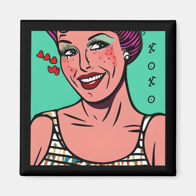 Pretty Retro Pop Art XOXO Magnet (Front)