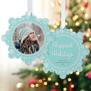 Pretty Retro Snowflakes Photo Christmas Holiday  Tree Decoration Card