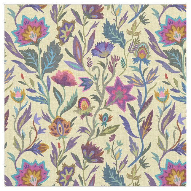 Pretty retro Victorian pattern l Yellow flowers Fabric (Close Up)