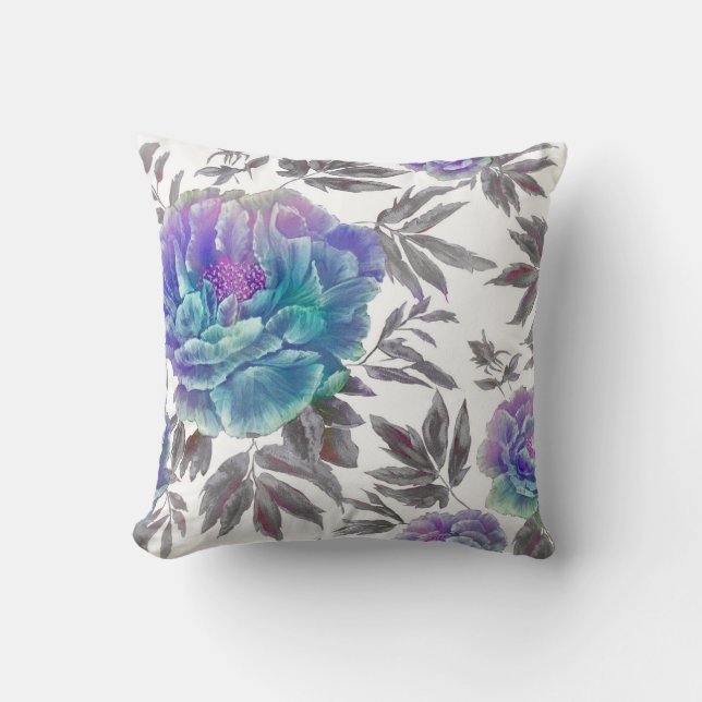 Pretty Reversible Watercolor Floral Pillow (Front)
