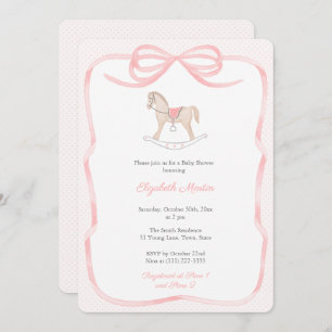 Pretty Rocking Horse Pink Bow Girl Baby Shower  Invitation