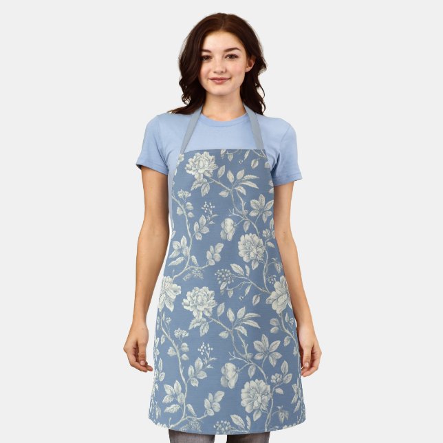 Pretty Romantic Blue Cream Flowers   Apron (Worn)