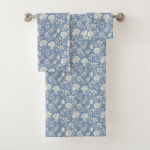 Pretty Romantic Blue Cream Flowers   Bath Towel Set