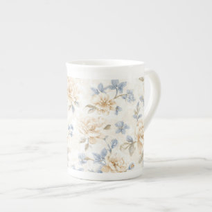 Pretty Romantic Blue Cream Flowers Bone China Mug