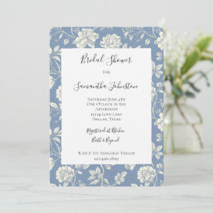 Pretty Romantic Blue Cream Flowers Bridal Shower Invitation