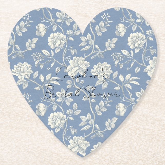Pretty Romantic Blue Cream Flowers Bridal Shower Paper Coaster (Front)