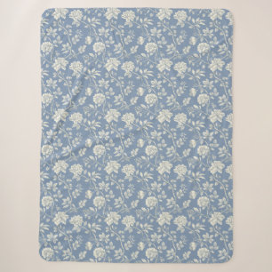 Pretty Romantic Blue Cream Flowers Sherpa Blanket