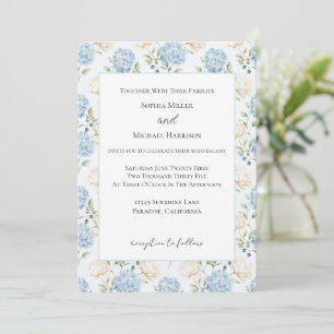 Pretty Romantic Blue Cream White Floral Wedding Invitation