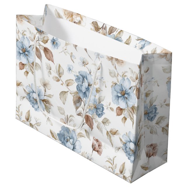 Pretty Romantic Blue Flowers Wedding Large Gift Bag (Front Angled)