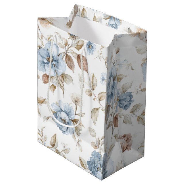 Pretty Romantic Blue Flowers Wedding Medium Gift Bag (Front Angled)