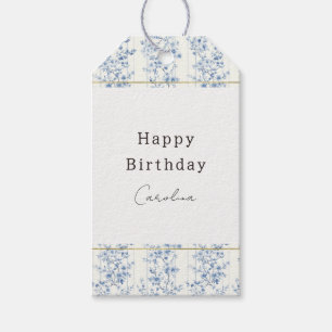 Pretty Romantic Blue White Flowers Birthday Gift Tags