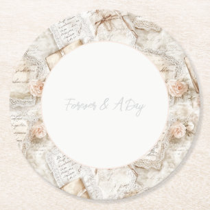Pretty Romantic Blush Roses Love Letters Wedding Round Paper Coaster