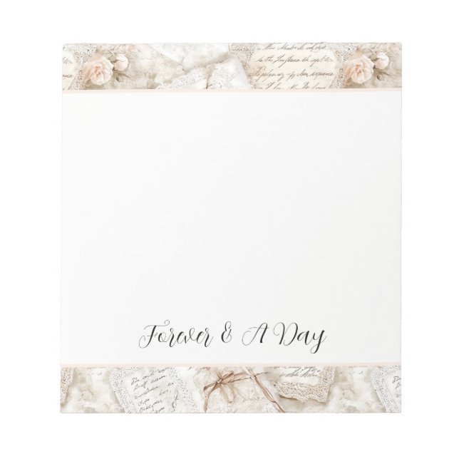 Pretty Romantic Cream Ivory Love Letters Notepad (Front)