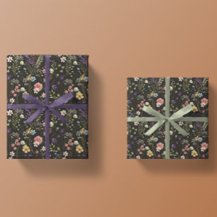 Pretty Romantic Navy Watercolor Wildflower Meadow Wrapping Paper Sheet