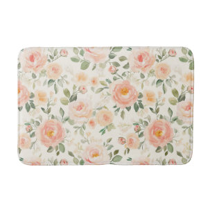 Pretty Romantic Peach Flowers Bath Mat
