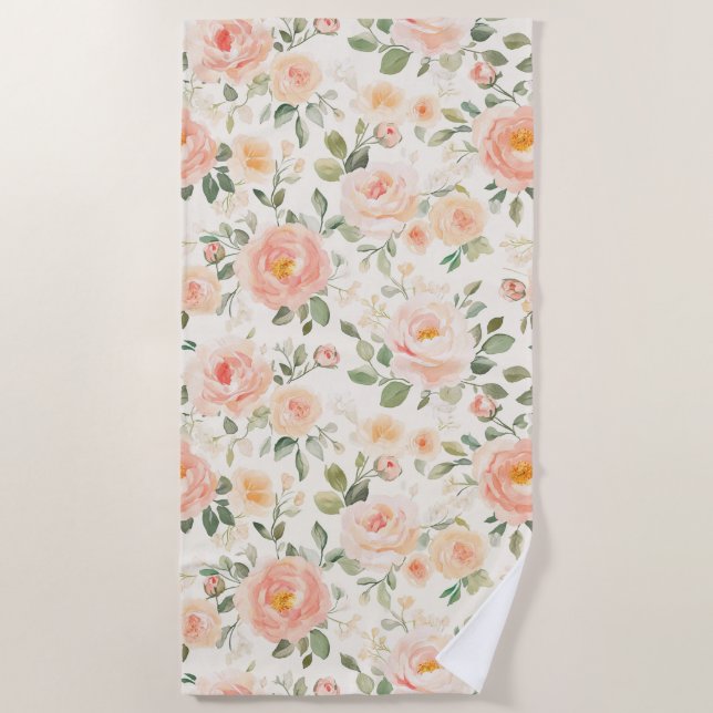 Pretty Romantic Peach Flowers   Beach Towel (Front)