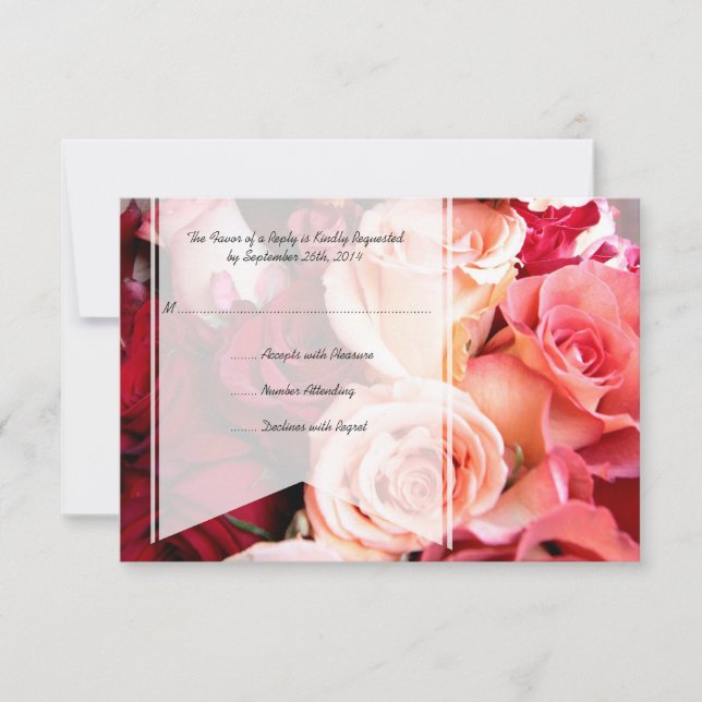 Pretty Romantic Pink Roses Wedding RSVP Card (Front)