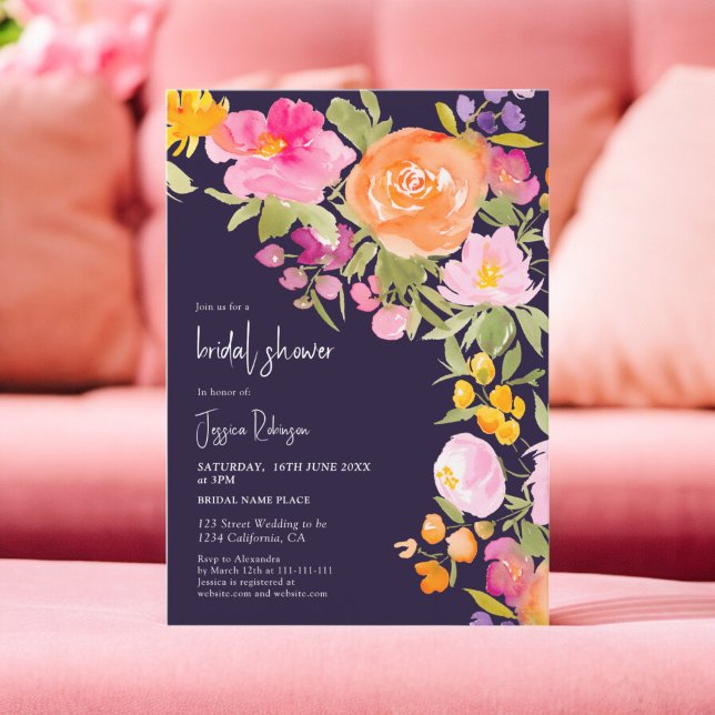 Pretty romantic purple summer floral bridal shower invitation (Pretty romantic purple summer floral bridal shower invitation)