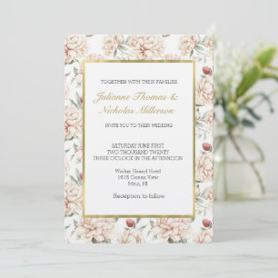 Pretty Romantic Red Cream Flowers Wedding Invitation