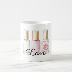 Pretty Rose Blush Pink Floral Nail Polish Coffee Mug