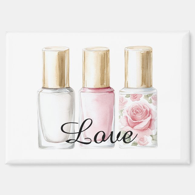 Pretty Rose Blush Pink Floral Nail Polish Magnet (Front)