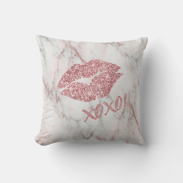 Pretty Rose Faux Glitter XOXO Kiss Cushion (Front)