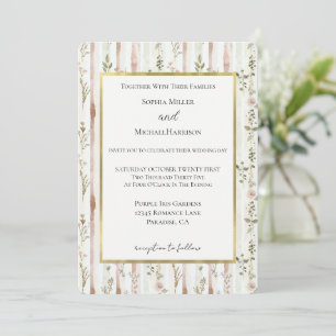 Pretty Rose Floral Stripes Wedding Invitation