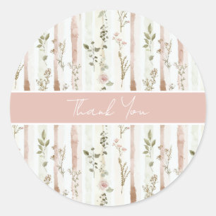 Pretty Rose Floral Stripes Wedding Thank You Classic Round Sticker