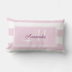 Pretty Rose Flower Pink Stripe Throw Pillow