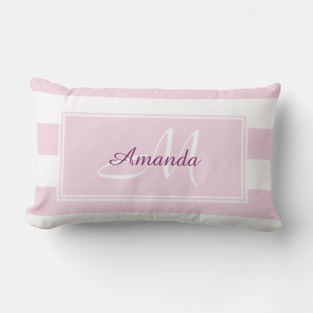 Pretty Rose Flower Pink Stripe Throw Pillow (Front)