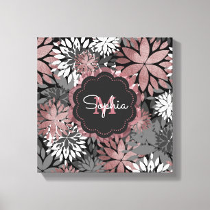 Pretty rose gold floral illustration pattern canvas print