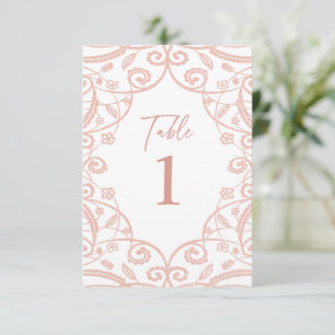 Pretty Rose Gold Floral Lace Wedding Table Number
