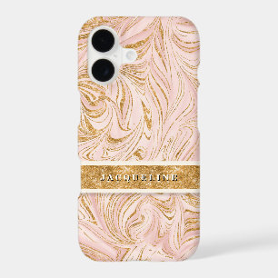 Pretty Rose Gold Foil Glitter Marbled Pattern Pink